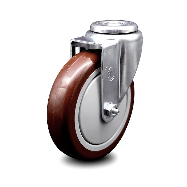 5 Inch Maroon Polyurethane Wheel Swivel Bolt Hole Caster